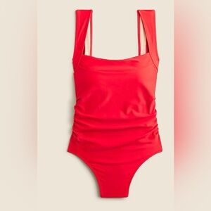 Ruched squareneck Red one-piece swimsuit